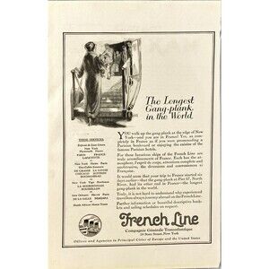 French Cruise Line "The Longest Gang-Plank in the World" Vintage Print Ad 1924